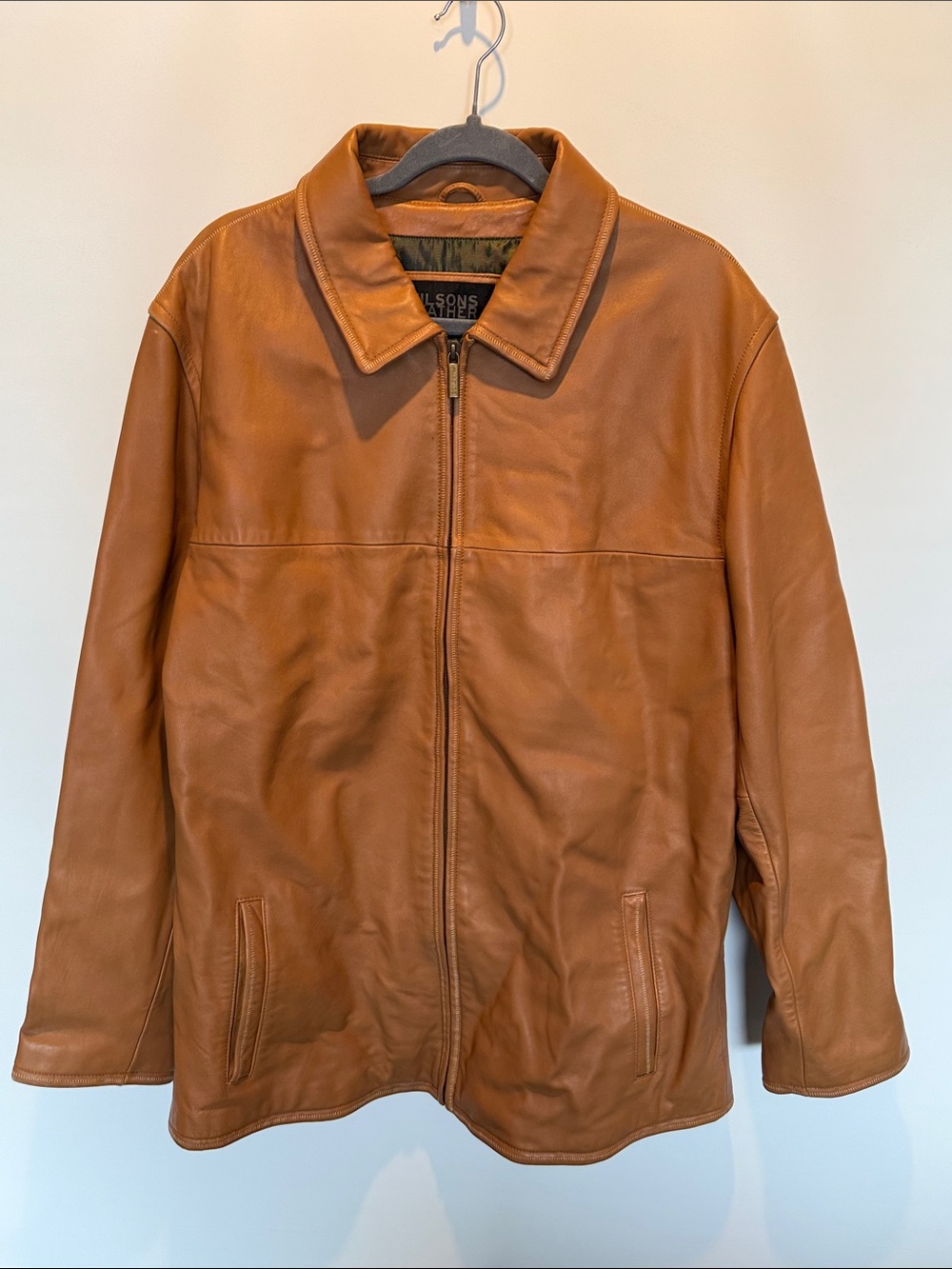 Wilsons Leather Pelle Studio Men's Cognac Leather Zip-Up Jacket Large